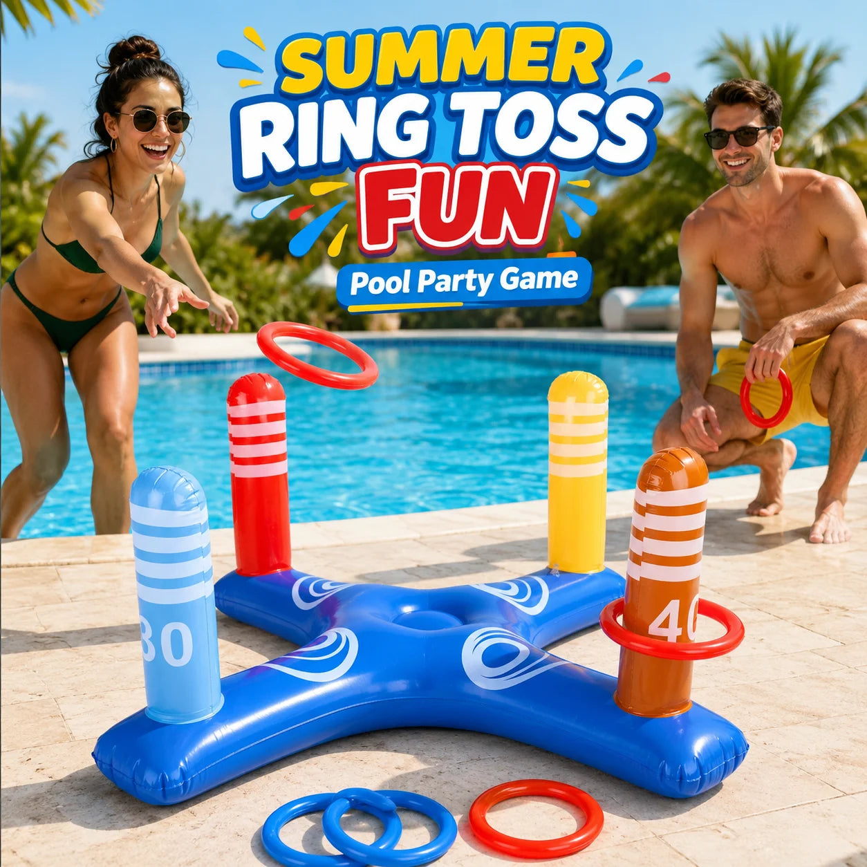 Juego de Lanzamiento de Anillos Inflables para Piscina.