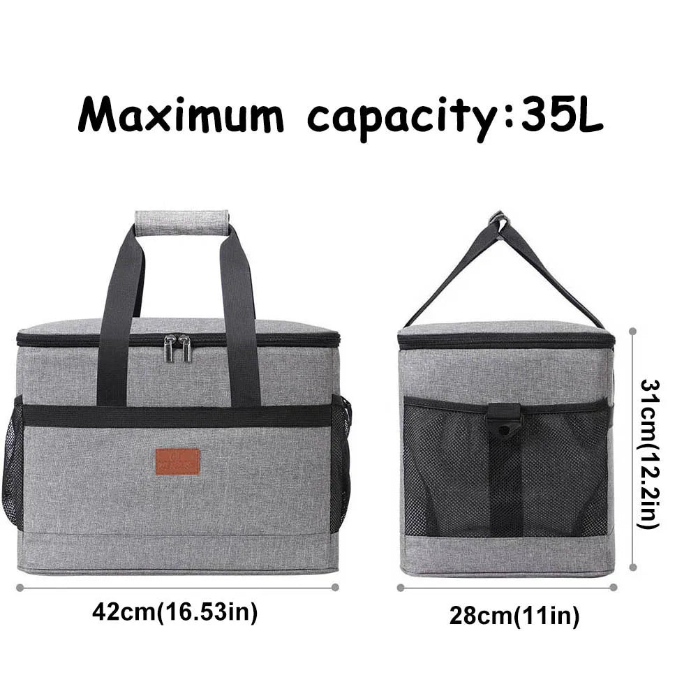 Bolsa térmica plegable de gran capacidad de 35L, bolsa de almuerzo para Picnic aislada.