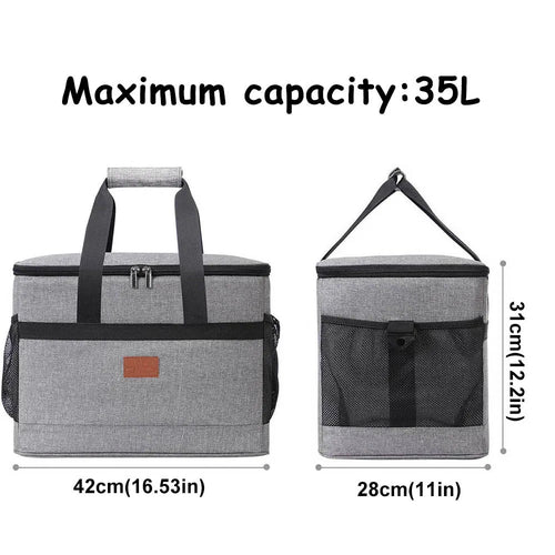Bolsa térmica plegable de gran capacidad de 35L, bolsa de almuerzo para Picnic aislada.