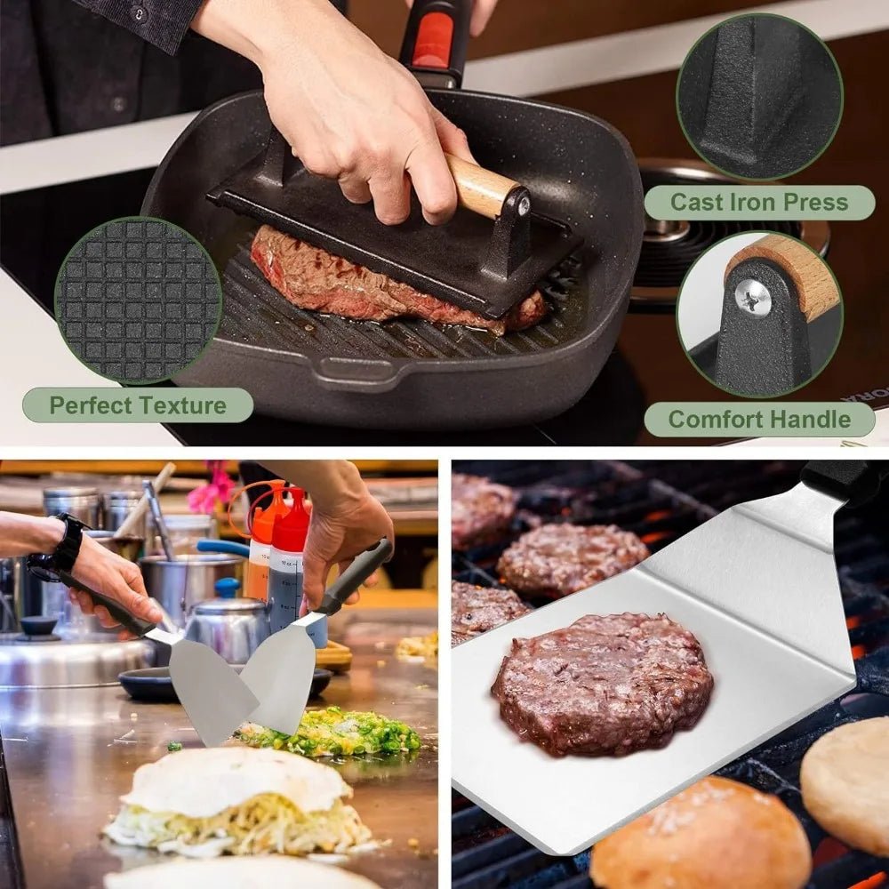 Juego de herramientas para barbacoa de acero inoxidable duradero.