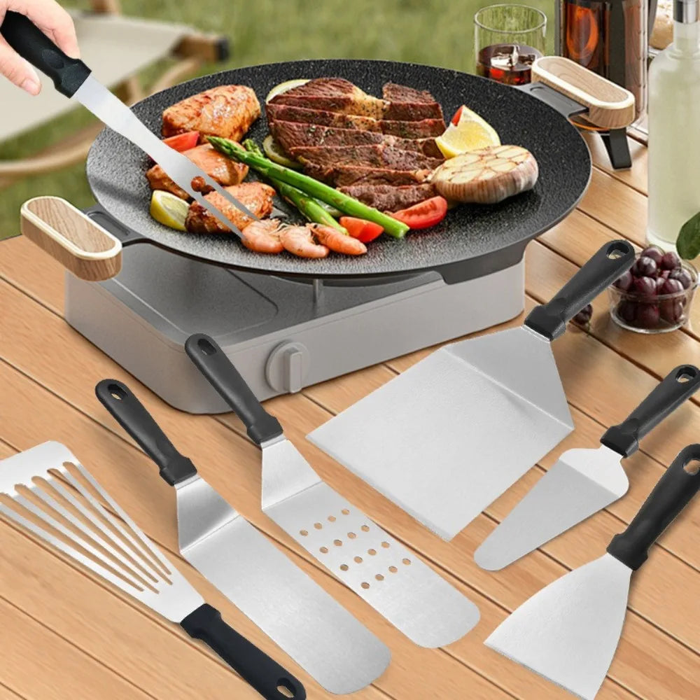 Juego de herramientas para barbacoa de acero inoxidable duradero.